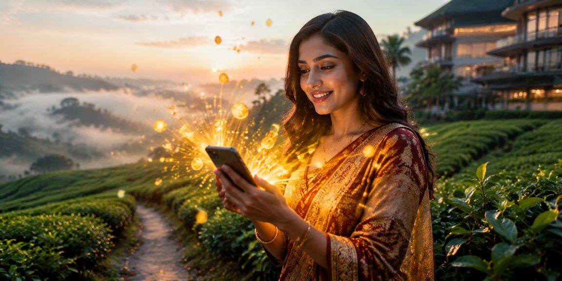 কক্সবাজার চা বাগানের পাশে একজন ব্যবহারকারী মোবাইলে জনপ্রিয় ক্যাসিনো গেম খেলছেন